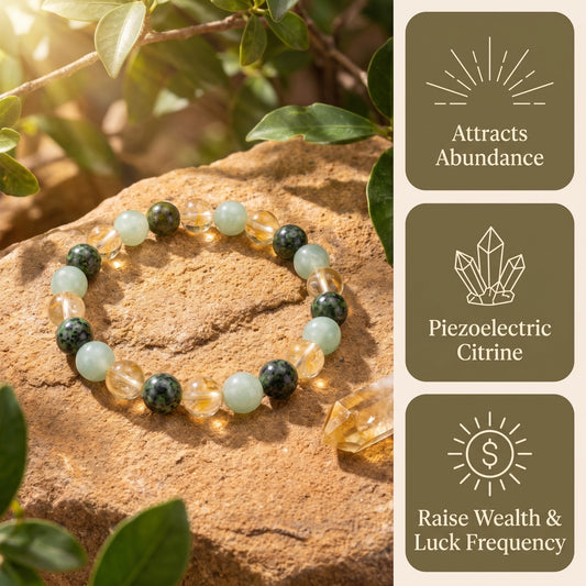 Arausi Abundance Bracelet: Attracts Abundance, Piezoelectric Citrine, Raise Wealth & Luck Frequency